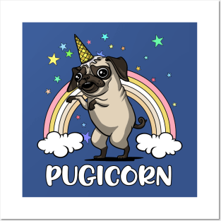 Pugicorn Funny Unicorn Pug Fantasy Rainbow Posters and Art